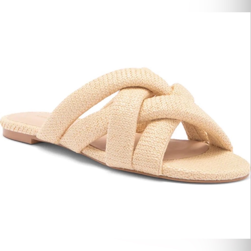 Stuart Weitzman Crossover Raffia Slide Sandal